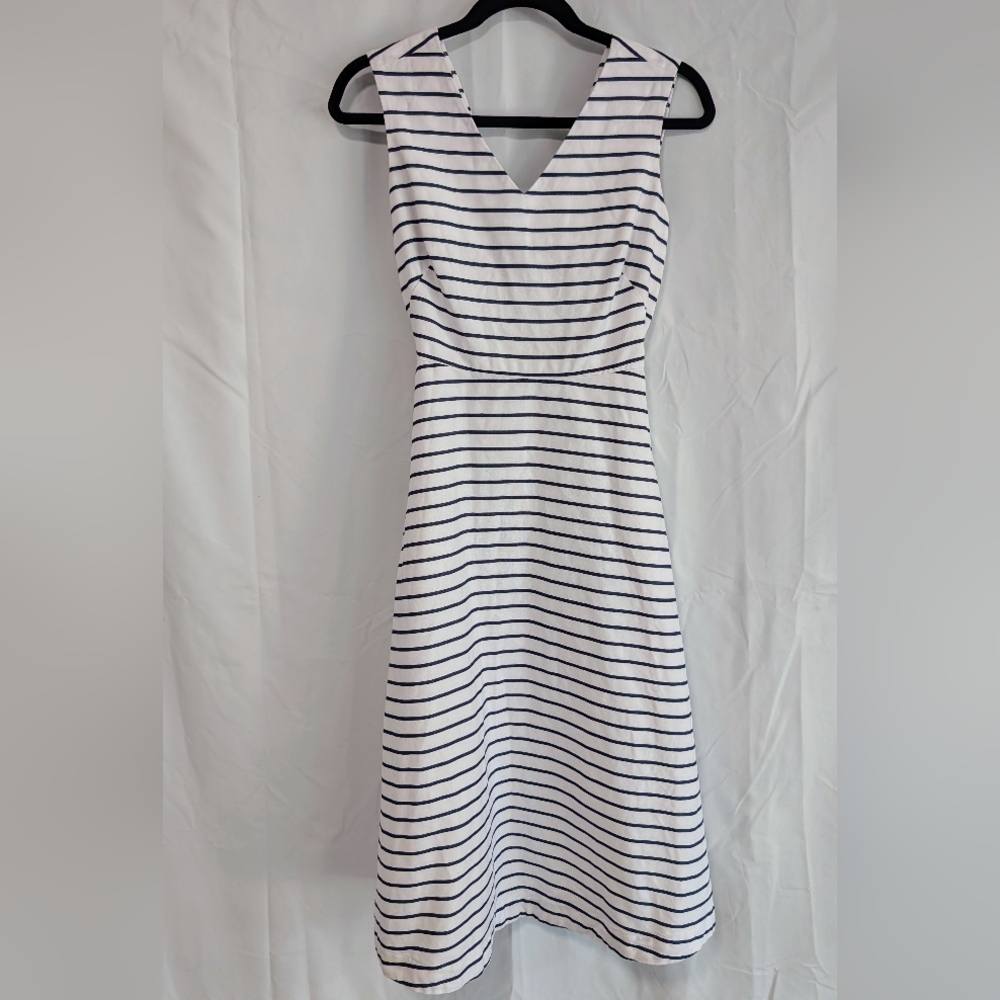 Kate Spade White and Navy Striped Midi Dress